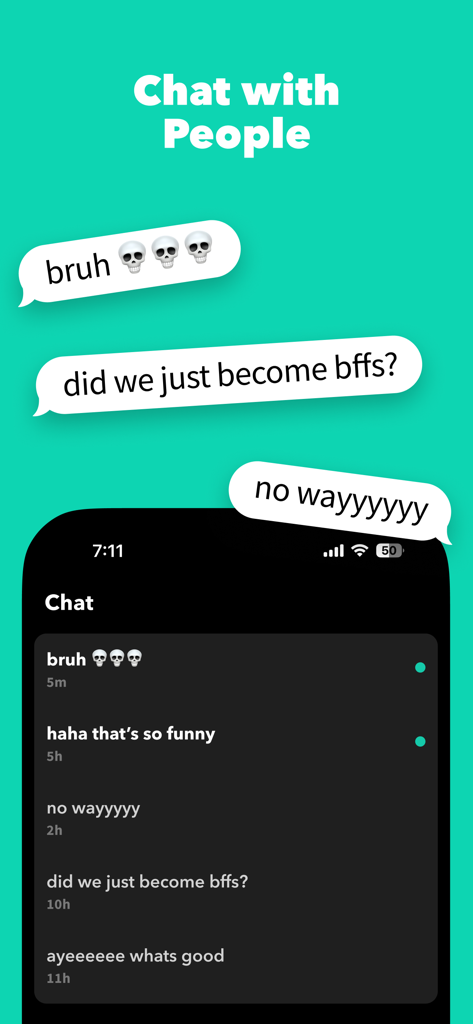 Yik Yak app interface showing anonymous chat bubbles and private message list in dark mode