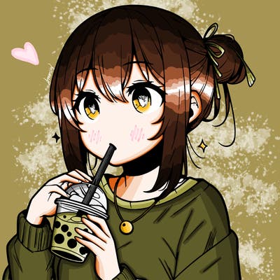 manga character drinking boba