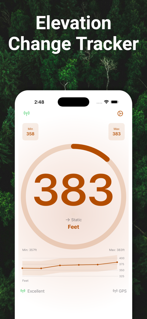 GPS Altimeter & Barometer - GPS Altimeter app interface displaying current altitude in large digits with a historical elevation graph