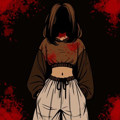 realistic girl faceless with baggy pants and a crop top