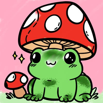 a cute frog with a mushroom hat