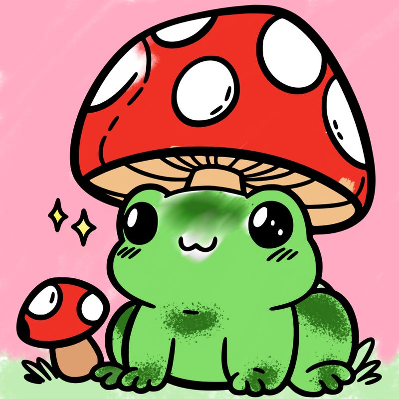 a cute frog with a mushroom hat