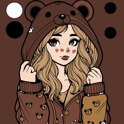 realistic girl in a animal pjs hoodie