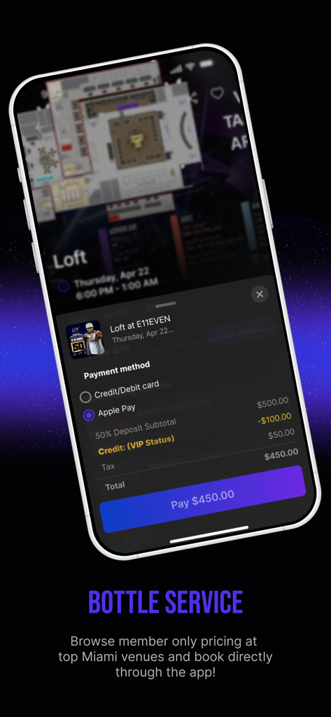 ZONA: Unlock Miami Nightlife - ZONAアプリを使用してマイアミのクラブでボトルサービスを予約するためのモバイルチェックアウト画面