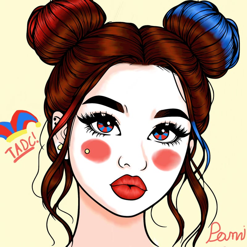 realistic girl with two buns on her hair and lips
