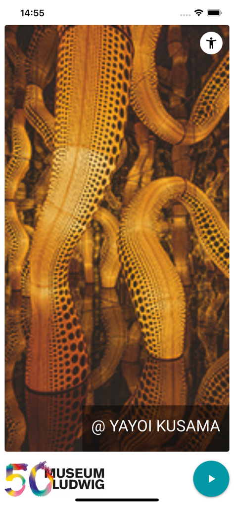 Ludwig x Kusama - Uma instalação de arte com bolinhas amarelas de Yayoi Kusama no aplicativo de guia de áudio do Museu Ludwig