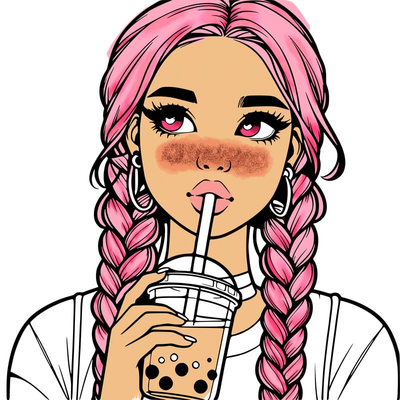 realistic girl with braided hair drinking boba