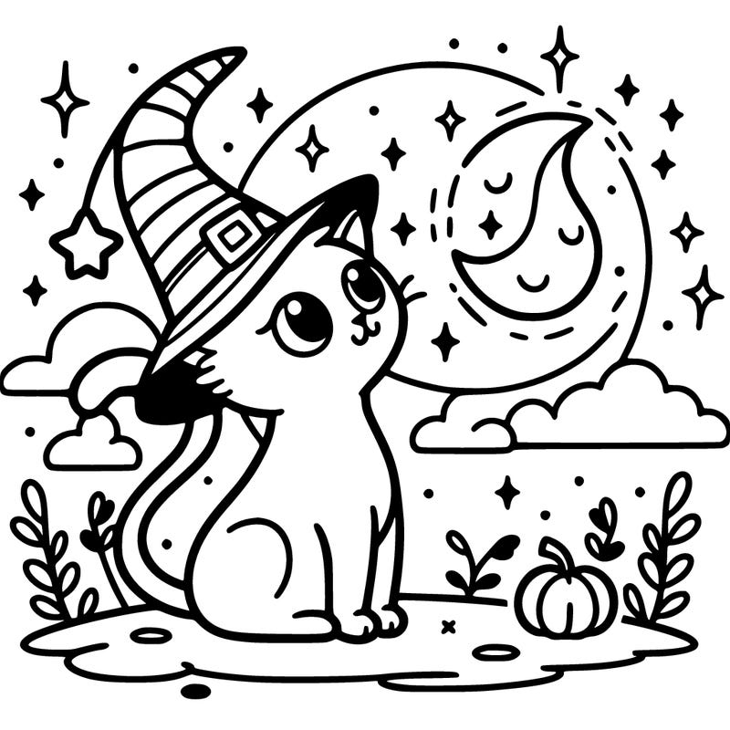 magic cat looking at the moon