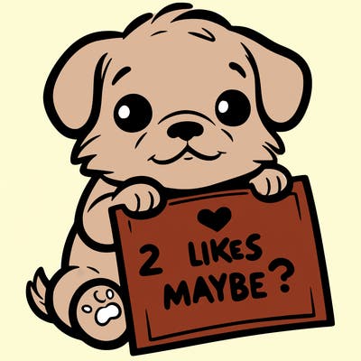 a puppy holding a sign that says 2 likes maybe?