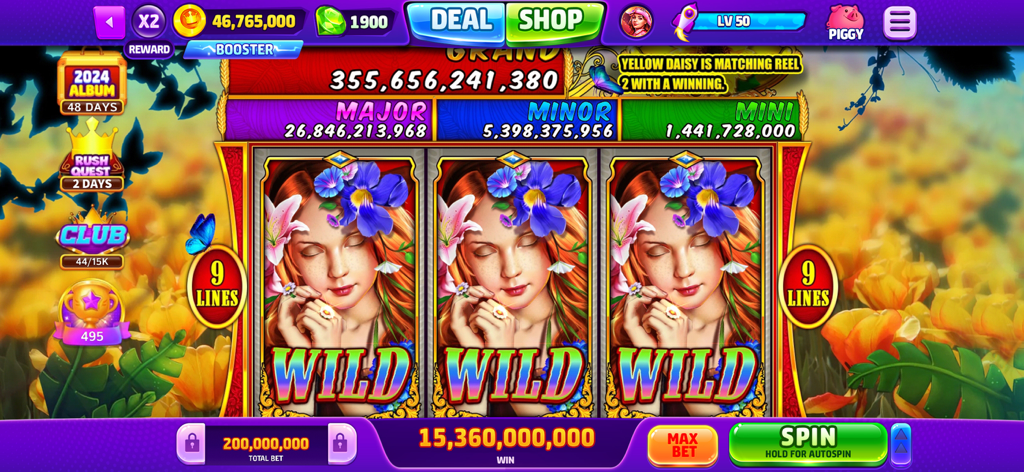 Jackpot Wild - Slots Casino - Jackpot Wild mobile slots game screen with floral theme and jackpot winnings