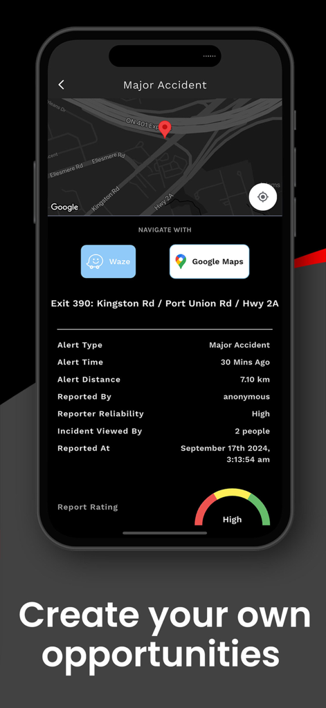 Towtaled - Incident Tracking - Detailed incident report on the Towtaled app showing accident location and navigation options