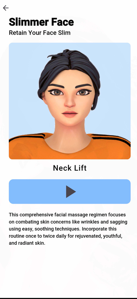Interface of Jawline Exercises app featuring a neck lift workout and slimmer face routine