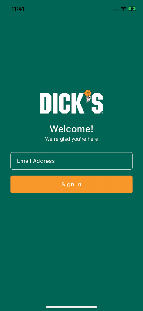 The login page of the DSG Events mobile application with a sign-in button and email field on a dark green background.