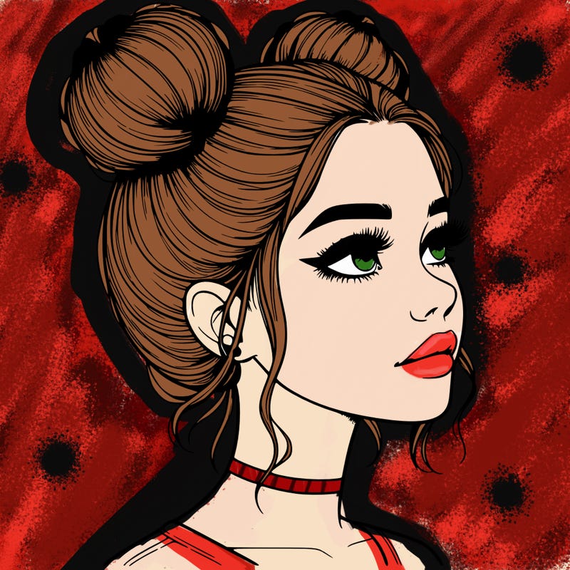 realistic girl with buns on the top of her head