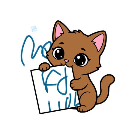 a small cat with a blank sheet of paper in its hand. the cat is sooooooo cute!