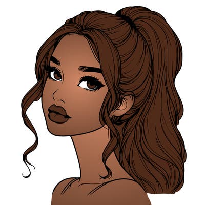 realistic girl with a ponytail on her hair and lips