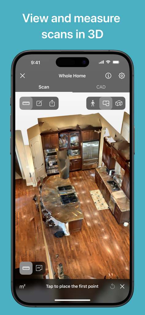 Scansione LiDAR 3D dell'interno di una cucina sull'app Canvas