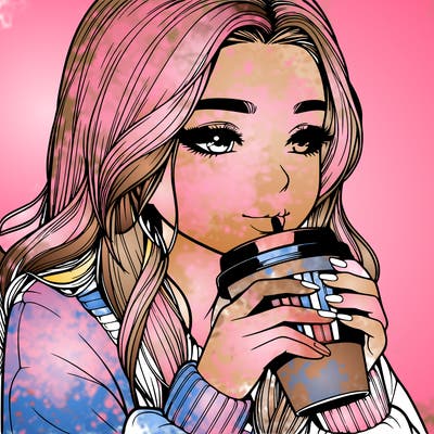 realistic girl drinking coffee