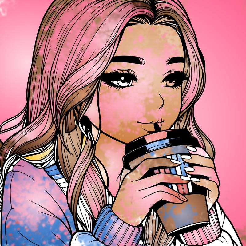 realistic girl drinking coffee