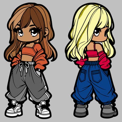 girl in crop top and baggy pants