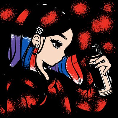 a realistic girl spray painting