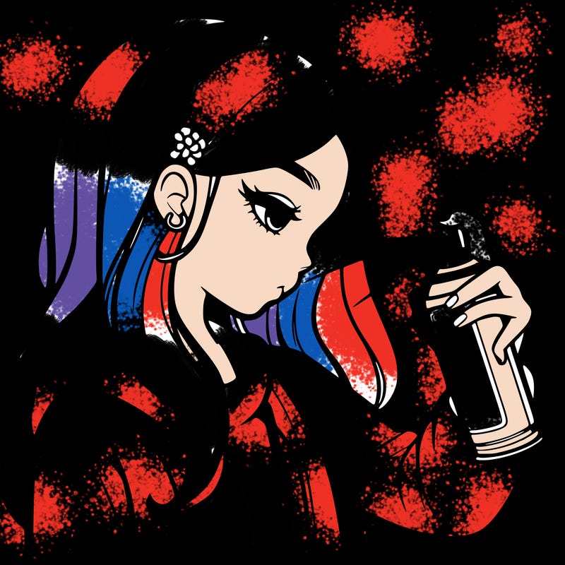 a realistic girl spray painting