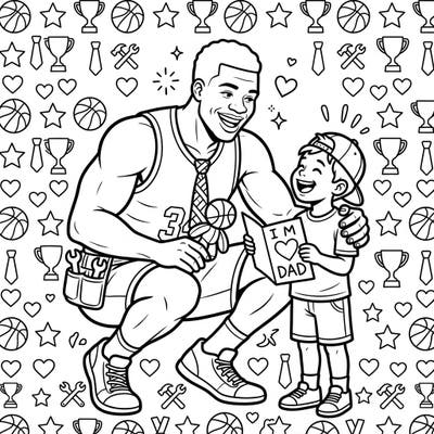 Celebrate Father's Day with this heartwarming coloring page featuring an NBA center sharing a special moment with his child. It's the perfect way to honor the basketball-loving dads in your life with creativity and joy.
