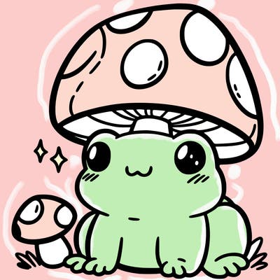 a cute frog with a mushroom hat