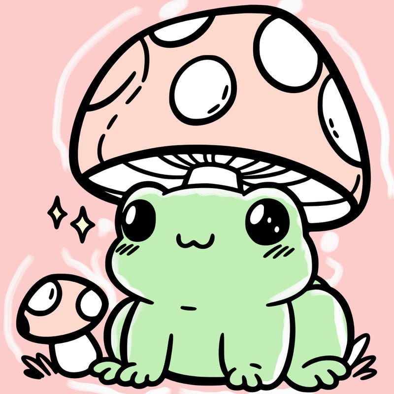 a cute frog with a mushroom hat