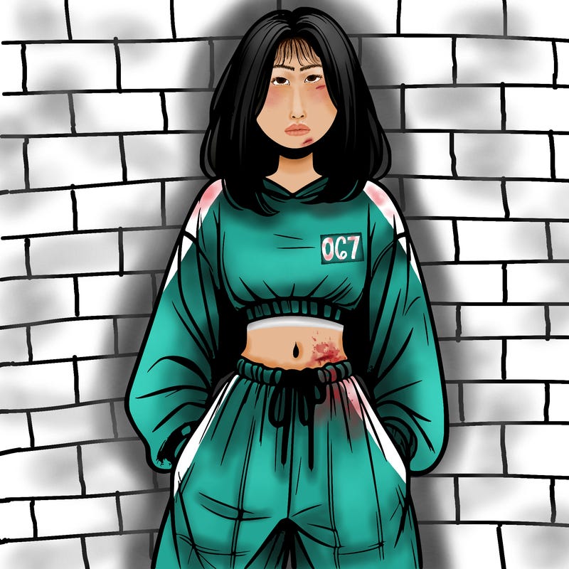 realistic girl faceless with baggy pants and a crop top