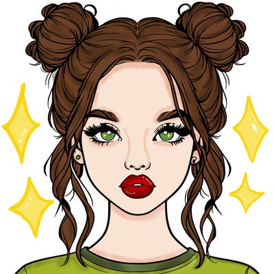 realistic girl with two buns in hair and lips
