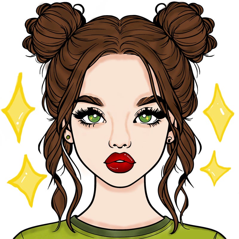 realistic girl with two buns in hair and lips