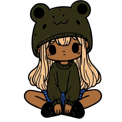 a girl wearing a frog hat and some frog socks