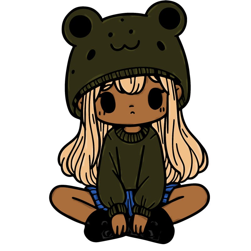 a girl wearing a frog hat and some frog socks