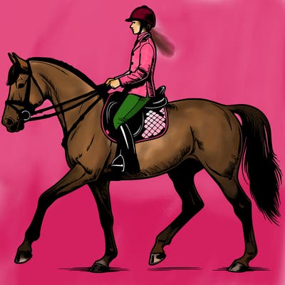 realistic horse with a rider on an english saddle