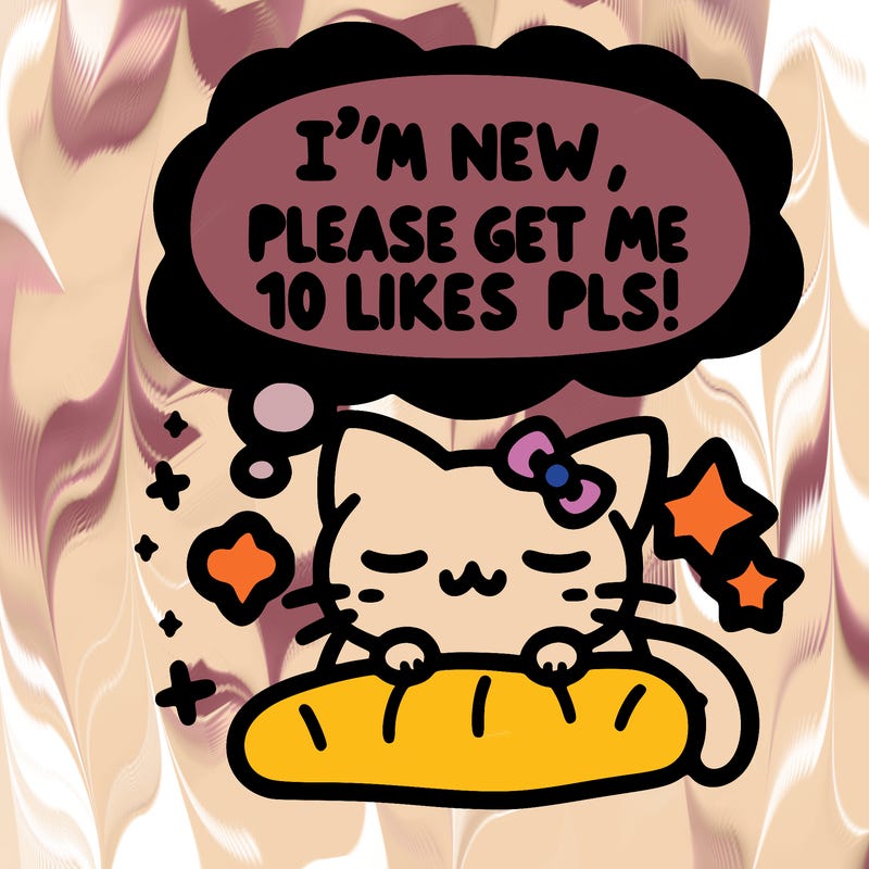 kitty taking a nap dream talking and saying "i'm new, please get me at least 10 likes pls!!"