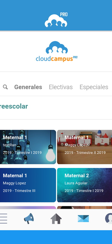 Cloud Campus Pro - Cloud Campus Pro mobile app interface showing academic trimester cards for preschool students