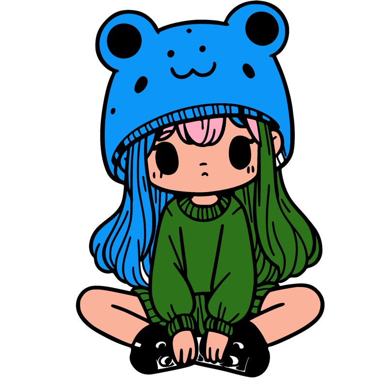 a girl wearing a frog hat and some frog socks
