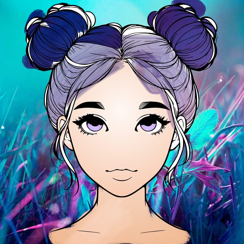 realistic girl with two buns on top of her head