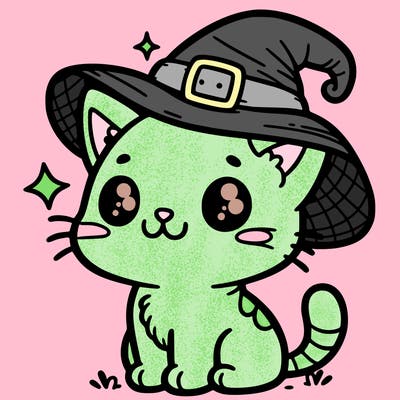 cute cat with witch hat