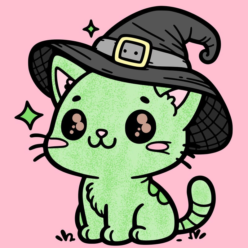 cute cat with witch hat
