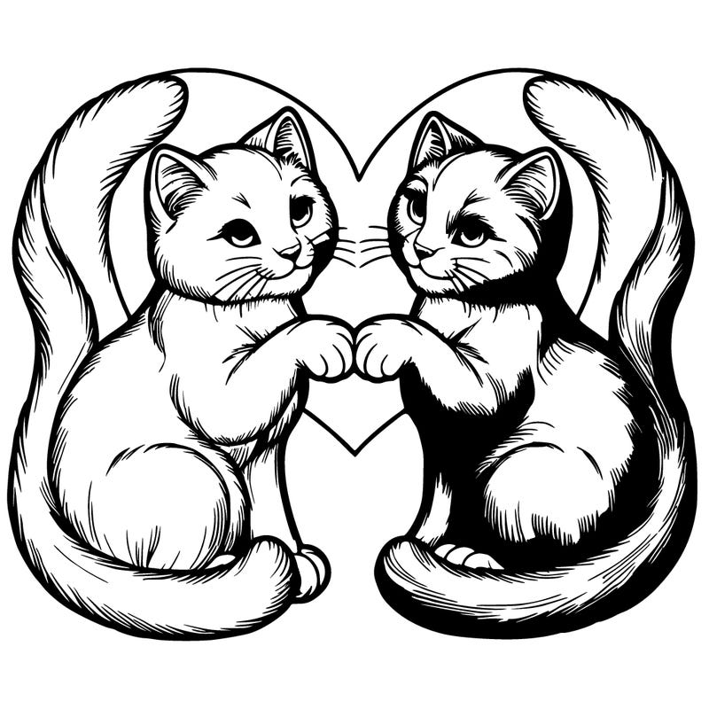 two realistic cats making a heart with their tails