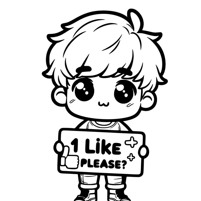a cute boy holding a sign saying 1 like please?