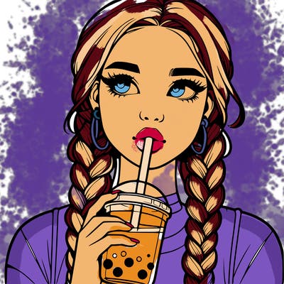 realistic girl with braided hair drinking boba