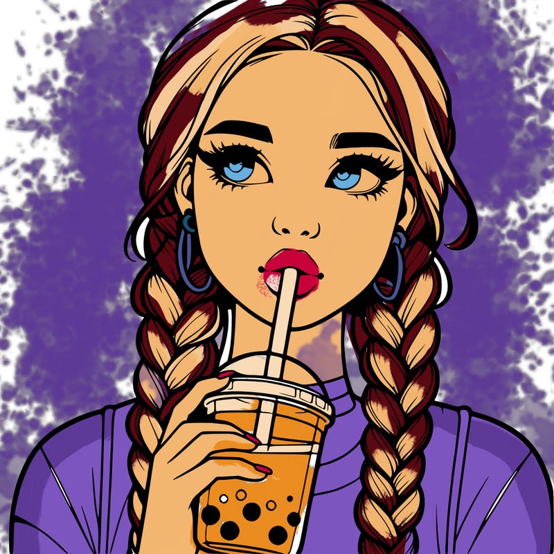 realistic girl with braided hair drinking boba