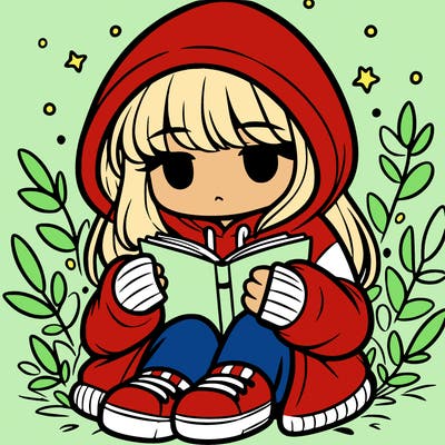 girl in oversized hoodie reading a book