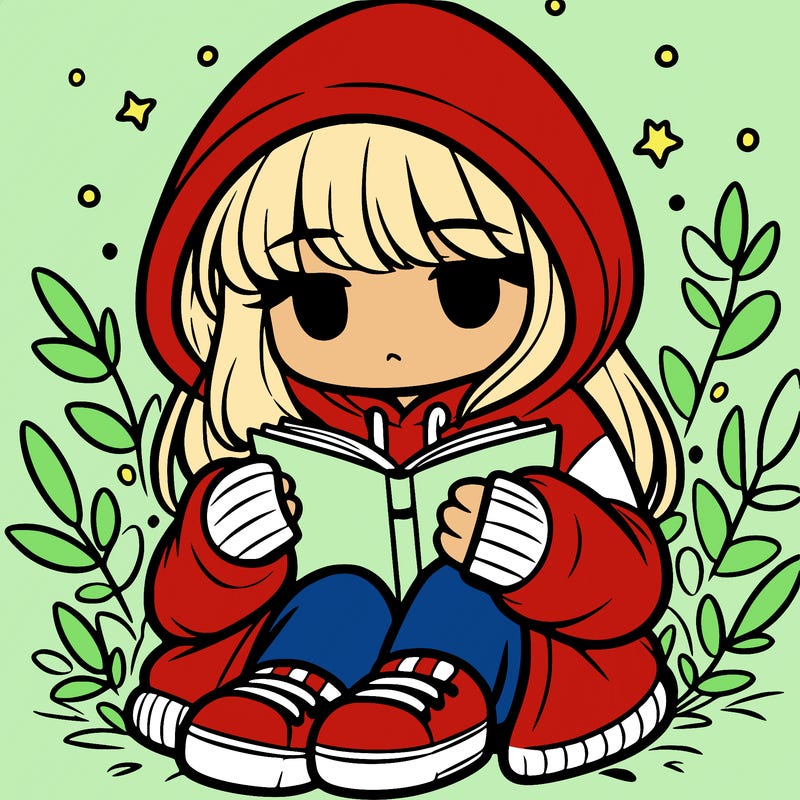 girl in oversized hoodie reading a book