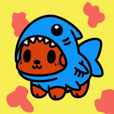 cute dog wearing a shark costume