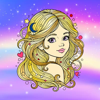 sweet and cute girl you can only see her head and some of her neck the background is magical