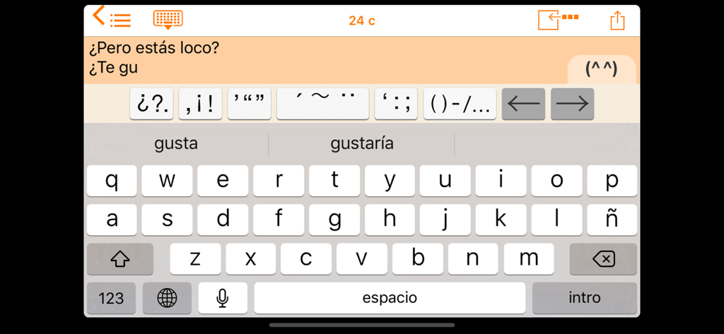 Easy Mailer Spanish Keyboard - Interfaz del Teclado Español Easy Mailer mostrando botones dedicados para puntuación española y teclas de flecha.